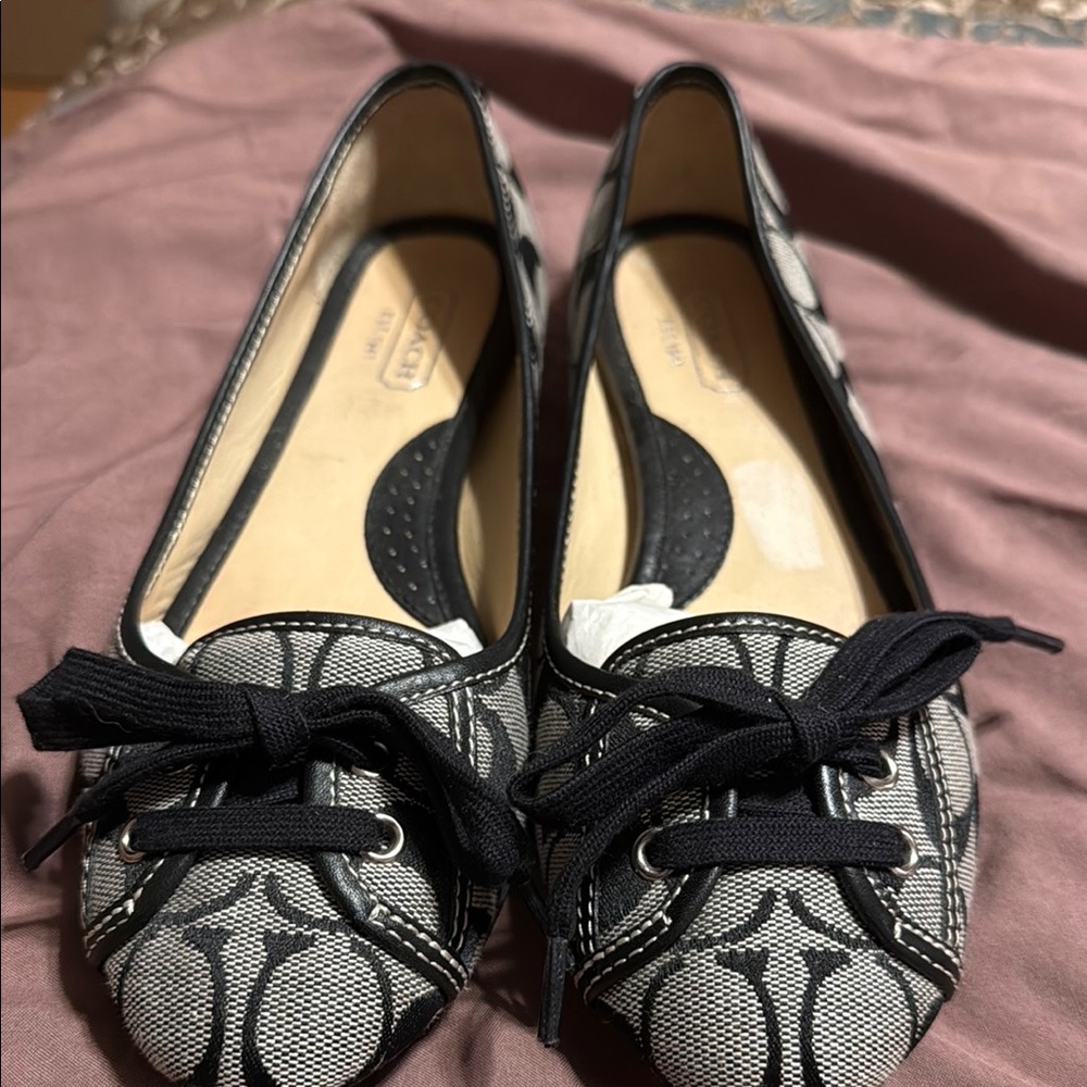 Coach Black and Gray Patterned Flats